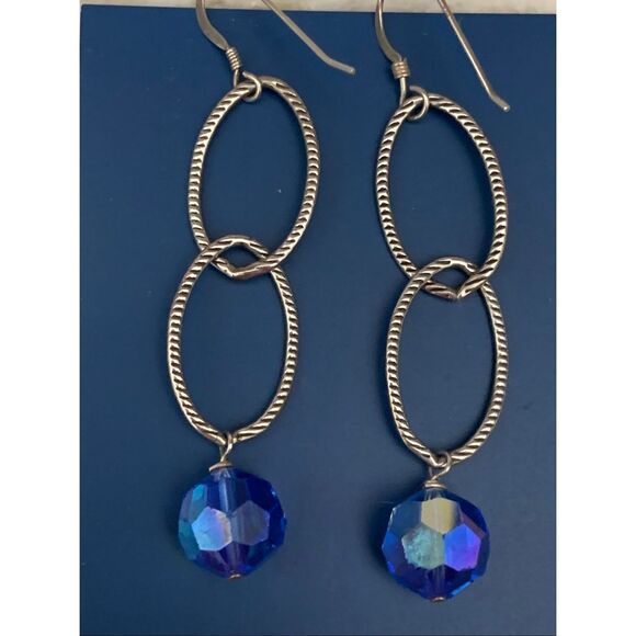 Sterling Silver Drop Earrings with Blue Crystal #Earrings #blue earrings - Picture 3 of 4